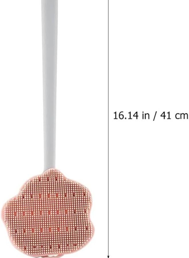 Pink Long Handle Silicone Shower Brush For Back Body Scrubbing Soft Bristles Wet Dry Skin Care - Image 2
